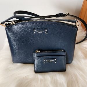 Kate Spade Navy Jeanne Pebbled Leather Crossbody and Card Case Set